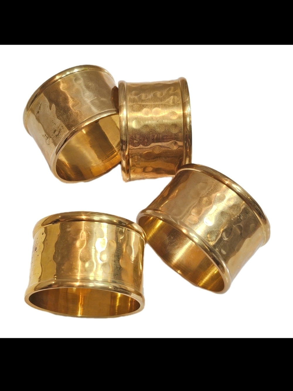 4 Solid Hammered Brass Mid-Century Vintage Napkin Rings  Holders